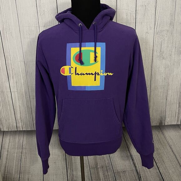 Champion Men's Large Purple Reverse Weave Large Logo Long Sleeve Pullover Hoodie - Picture 2 of 8